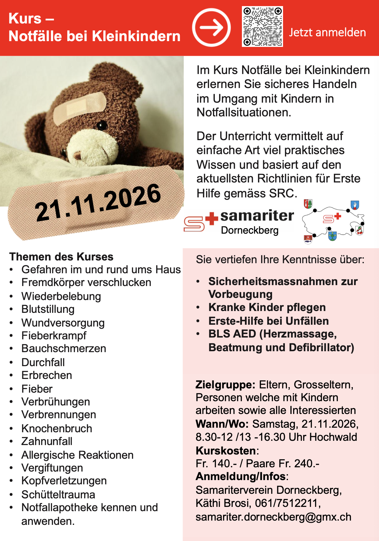 Wie handle ich richtig bei einem Notfall mit Kindern? Dies lernen Sie in diesem Kurs.